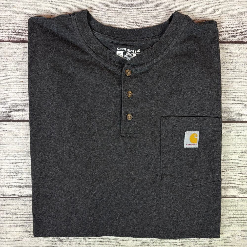 Carhartt Dark Gray Henley Style Short Sleeve Pocket T-shirt